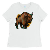 White Western  Bison Ladies Tee - Jasminsmagicworld