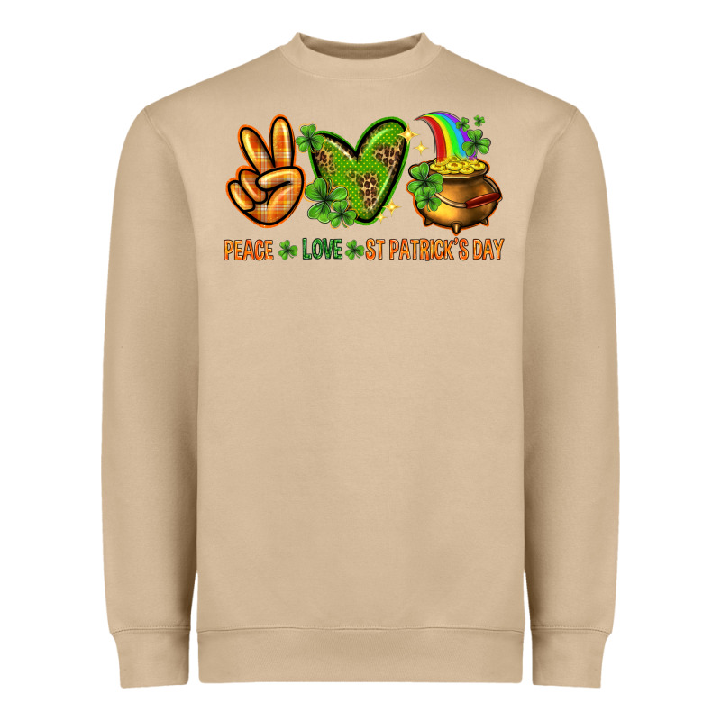 Peace Love St. Patrick's Day Heavyweight Sweatshirt by HowdyJamesFarm | Teevron