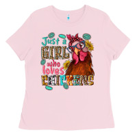 Bubblegum Pink just a girl who loves chickens Ladies Tee - NancyCooperArtShop