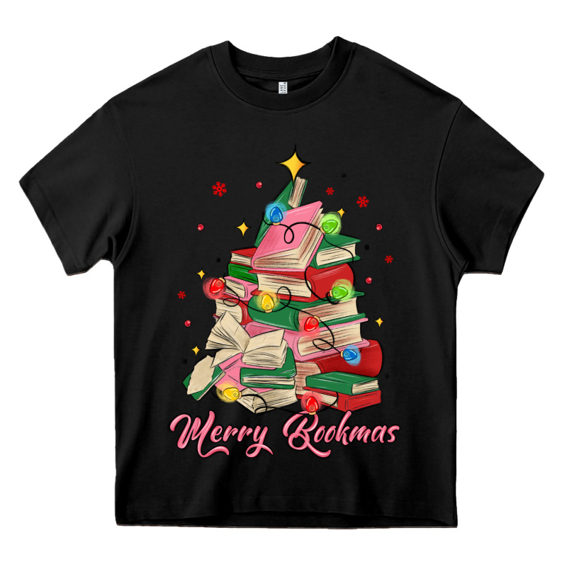 Merry Bookmas Christmas Book Tree Heavy Core Tee by MaliasSmallBusiness | Teevron