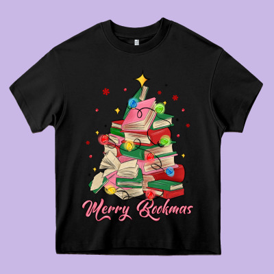 Merry Bookmas Christmas Book Tree Heavy Core Tee Designed By Maliassmallbusiness