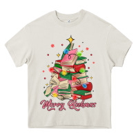 Cream merry bookmas christmas book tree Heavy Core Tee - MaliasSmallBusiness