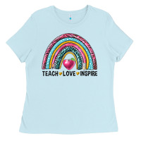 Baby Blue rainbow teach love inspire Ladies Tee - NancyCooperArtShop