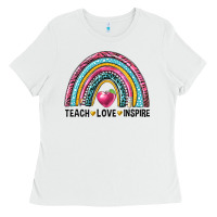White rainbow teach love inspire Ladies Tee - NancyCooperArtShop