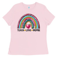 Bubblegum Pink rainbow teach love inspire Ladies Tee - NancyCooperArtShop