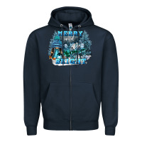 Navy merry and bright Zipper Hoodie - FaDigitalArtStudio