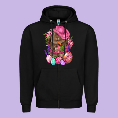 Cowboy Rabbit Easter Zipper Hoodie Designed By Bundleandbundleshop