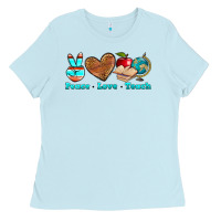 Baby Blue peace love teach Ladies Tee - NancyCooperArtShop