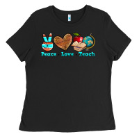 Black peace love teach Ladies Tee - NancyCooperArtShop
