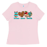Bubblegum Pink peace love teach Ladies Tee - NancyCooperArtShop