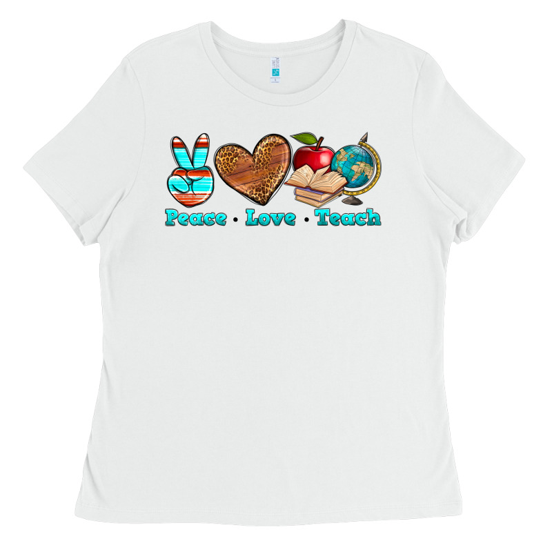 Peace Love Teach Ladies Tee by NancyCooperArtShop | Teevron