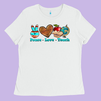 Peace Love Teach Ladies Tee Designed By Nancycooperartshop