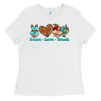 White peace love teach Ladies Tee - NancyCooperArtShop