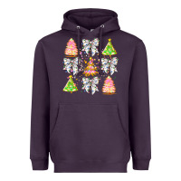 Plum Christmas Trees And Bow Heavyweight Hoodie - CowhideDigitalArt