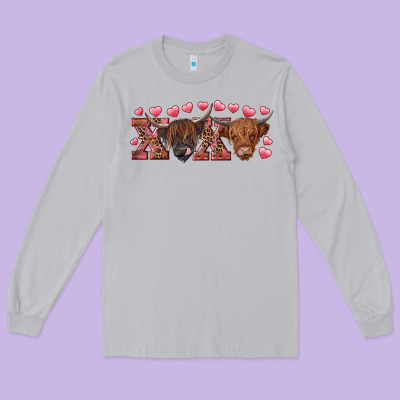 Xoxo Highland Cows Long Sleeve Tee Designed By Ranaportraitstore