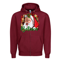Burgundy Believe And Santa Zipper Hoodie - BundleAndBundleShop