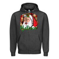 Charcoal Heather Believe And Santa Zipper Hoodie - BundleAndBundleShop