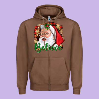 Believe And Santa Zipper Hoodie Designed By Bundleandbundleshop