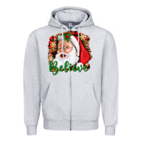 Heather Grey Believe And Santa Zipper Hoodie - BundleAndBundleShop