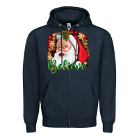Navy Believe And Santa Zipper Hoodie - BundleAndBundleShop