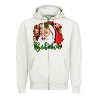 Oatmeal Heather Believe And Santa Zipper Hoodie - BundleAndBundleShop
