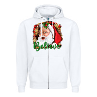 White Believe And Santa Zipper Hoodie - BundleAndBundleShop
