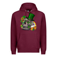 Burgundy St Patrick's Day boho skull Premium Hoodie - FaDigitalArtStudio