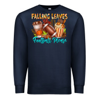 Navy Falling Leaves Football Please Premium Sweatshirt - CowhideDigitalArt