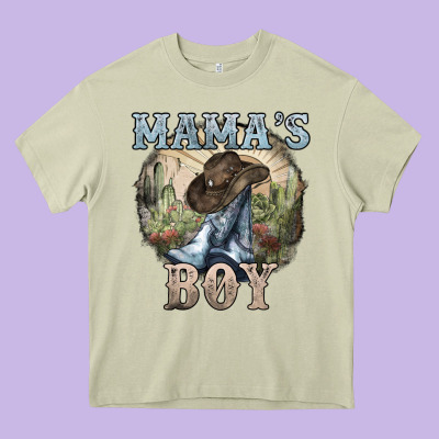 Mamas Boy Western Cowboy Boots Cactus Heavy Core Tee Designed By Nancycooperartshop