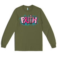Army Green Cancer Faith Cross Long Sleeve Tee - HowdyJamesFarm