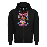 Black Mom Is A Fighter And Afro Messy Bun Mom Zipper Hoodie - BundleAndBundleShop
