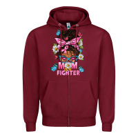 Burgundy Mom Is A Fighter And Afro Messy Bun Mom Zipper Hoodie - BundleAndBundleShop
