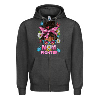 Charcoal Heather Mom Is A Fighter And Afro Messy Bun Mom Zipper Hoodie - BundleAndBundleShop