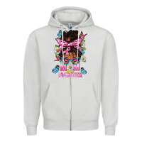 Dove Grey Mom Is A Fighter And Afro Messy Bun Mom Zipper Hoodie - BundleAndBundleShop