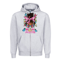 Mom Is A Fighter And Afro Messy Bun Mom Zipper Hoodie | Teevron