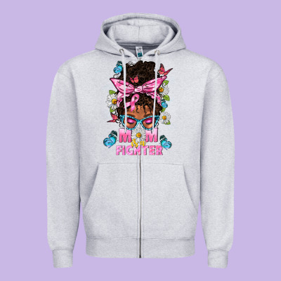 Mom Is A Fighter And Afro Messy Bun Mom Zipper Hoodie Designed By Bundleandbundleshop