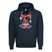 Navy Mom Is A Fighter And Afro Messy Bun Mom Zipper Hoodie - BundleAndBundleShop