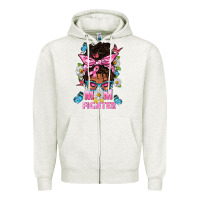 Oatmeal Heather Mom Is A Fighter And Afro Messy Bun Mom Zipper Hoodie - BundleAndBundleShop