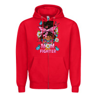 Red Mom Is A Fighter And Afro Messy Bun Mom Zipper Hoodie - BundleAndBundleShop