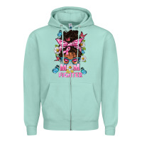 Seafoam Mom Is A Fighter And Afro Messy Bun Mom Zipper Hoodie - BundleAndBundleShop