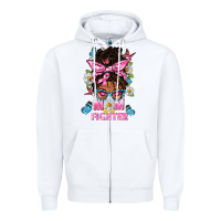 White Mom Is A Fighter And Afro Messy Bun Mom Zipper Hoodie - BundleAndBundleShop