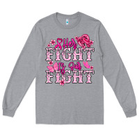 Heather Grey Her fight is our fight Cancer Awareness Long Sleeve Tee - HowdyJamesFarm