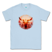 Dusty Blue Western Cowboy Sunset Bull Skull Classic Tee - Bettercallsaul