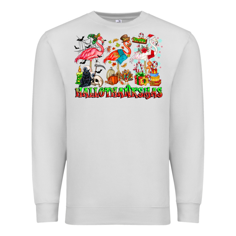 Happy Hallothanksmas Flamingo Premium Sweatshirt by CowhideDigitalArt | Teevron