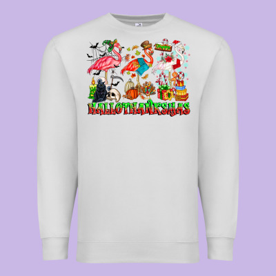 Happy Hallothanksmas Flamingo Premium Sweatshirt Designed By Cowhidedigitalart