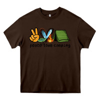 Chocolate Brown peace love camping Heavy Core Tee - NancyCooperArtShop