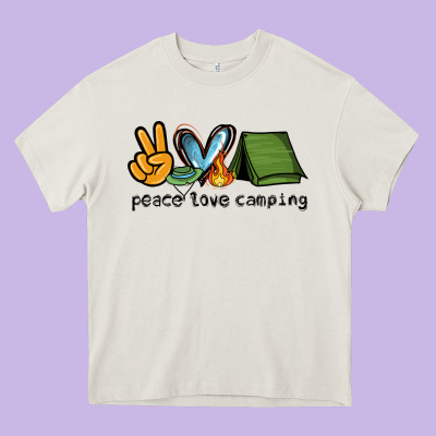 Peace Love Camping Heavy Core Tee Designed By Nancycooperartshop