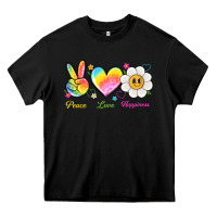 Black peace love happiness Heavy Core Tee - NancyCooperArtShop
