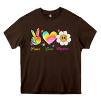 Chocolate Brown peace love happiness Heavy Core Tee - NancyCooperArtShop