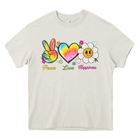Cream peace love happiness Heavy Core Tee - NancyCooperArtShop